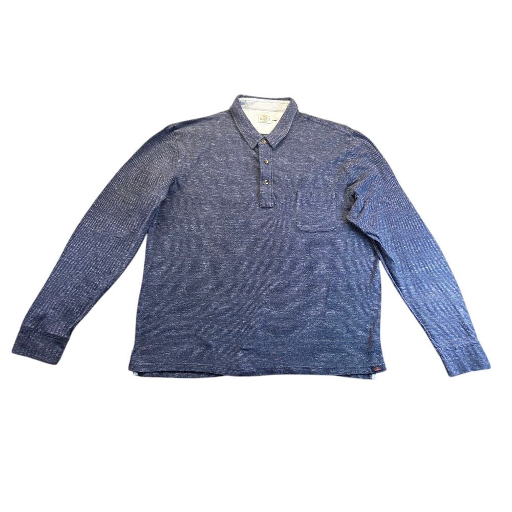 Faherty Polo Shirt Men Sz XL Indigo Long Sleeve Blue Striped Pullover Shirt